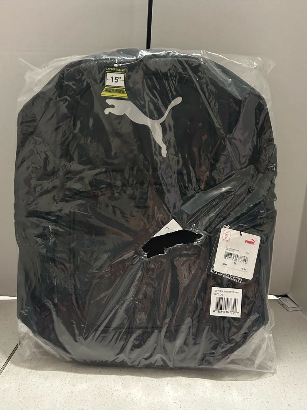 Puma Black Backpack with White Puma Logo